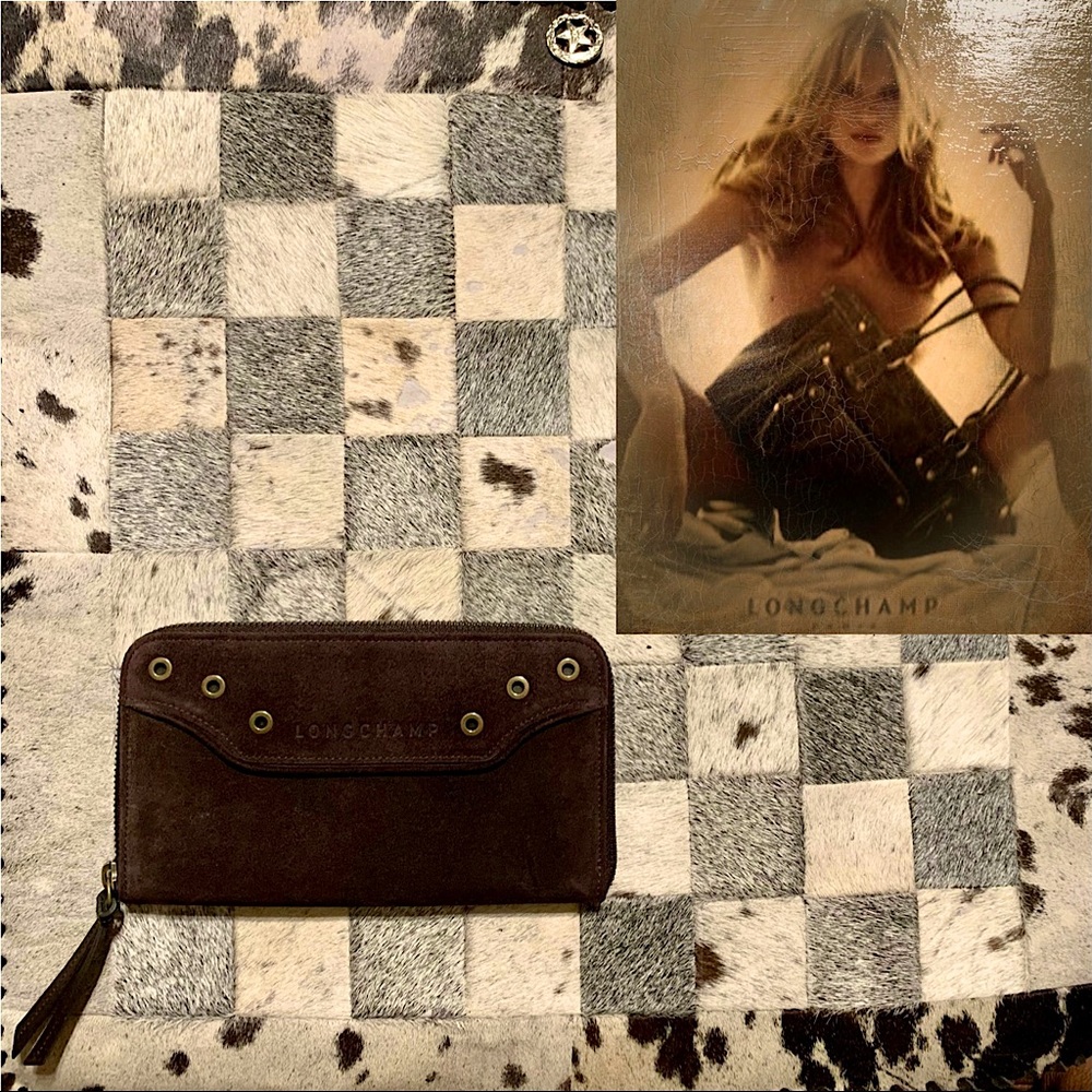 Longchamp Kate Moss Brown Leather Suede Zip Wallet